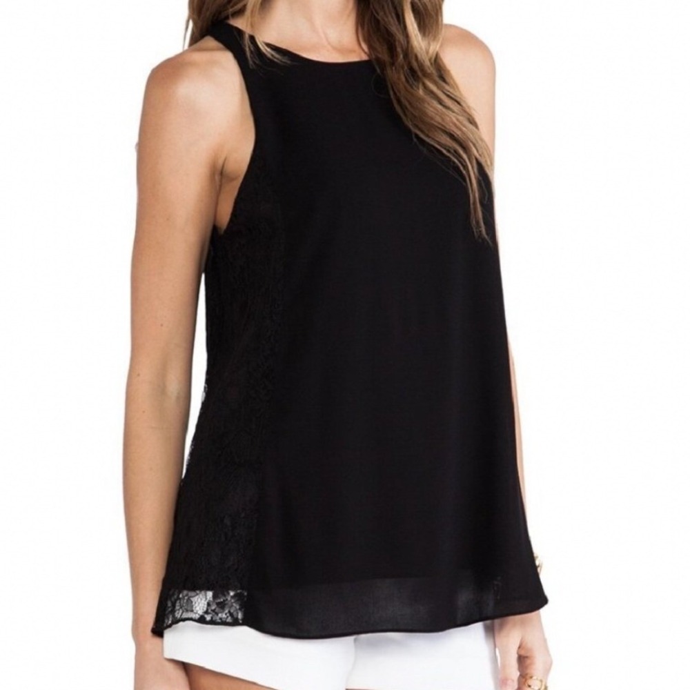 NWT Alice + Olivia Lindsay Black Lace Panel Tank Top S